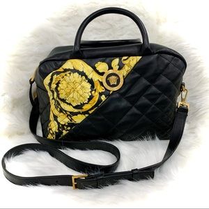 Versace Baroque Leather Top Handle Crossbody Purse